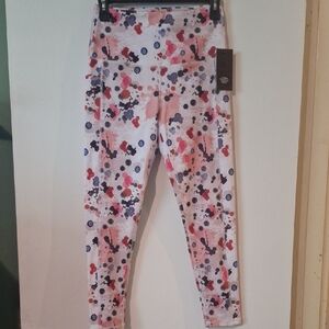 Pink and Blue Floral Leggings with High Waist
